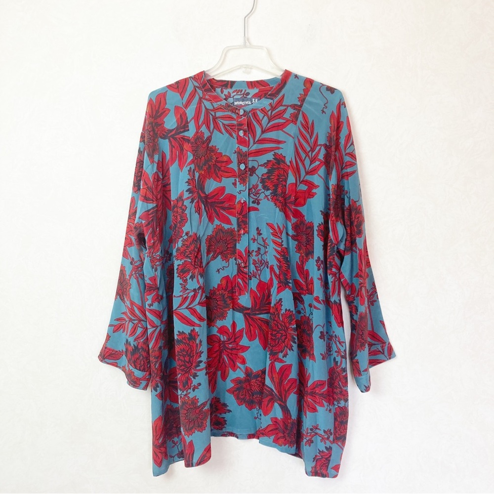 Johnny Was Pete & Greta Silk Floral Print Salon Long Sleeve Blouse Size 2X - Picture 3 of 11